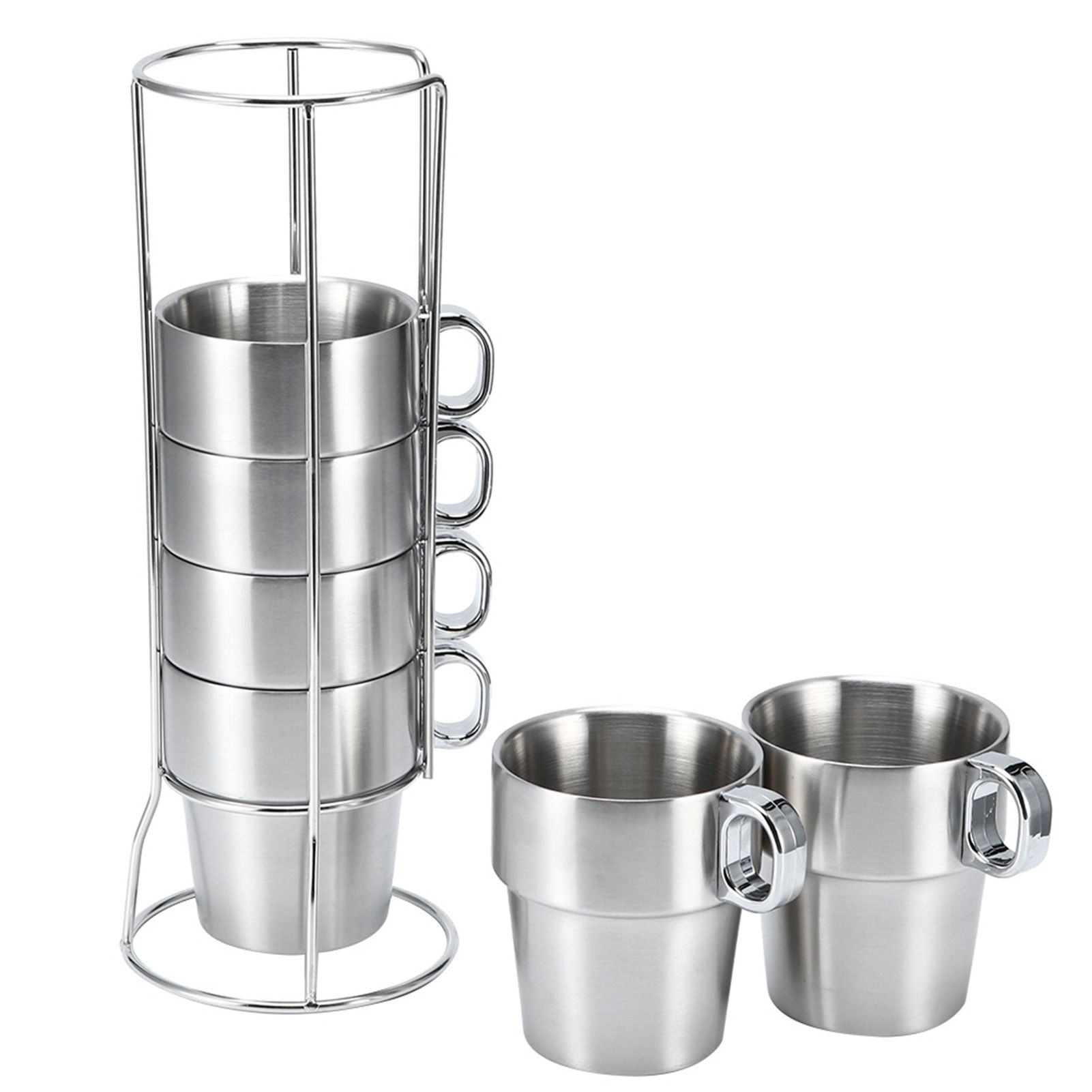 Stainless Steel Water Coffee Cup Set Heat Insulated Anti-Scald with Cup Holder view 3