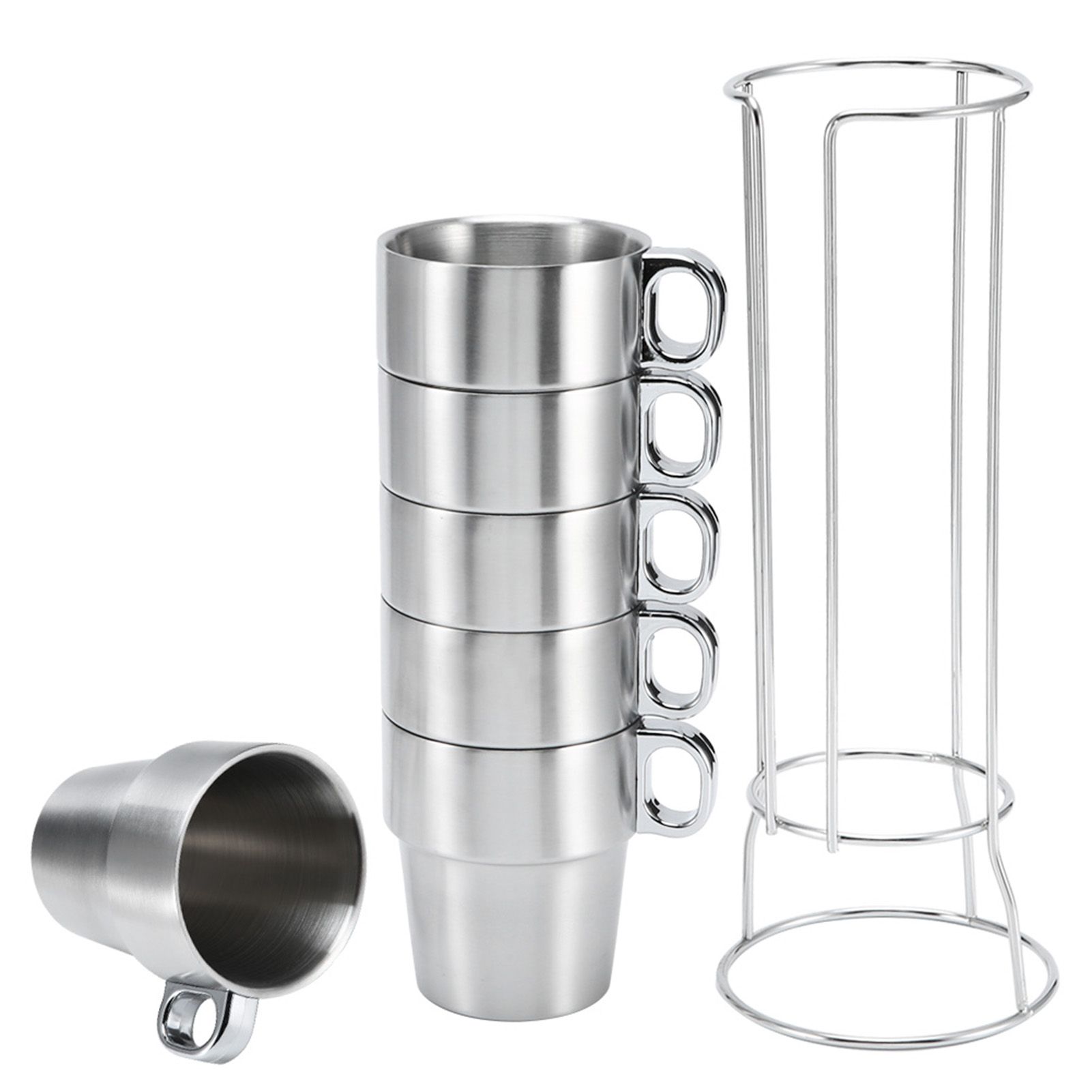 Stainless Steel Water Coffee Cup Set Heat Insulated Anti-Scald with Cup Holder view 6