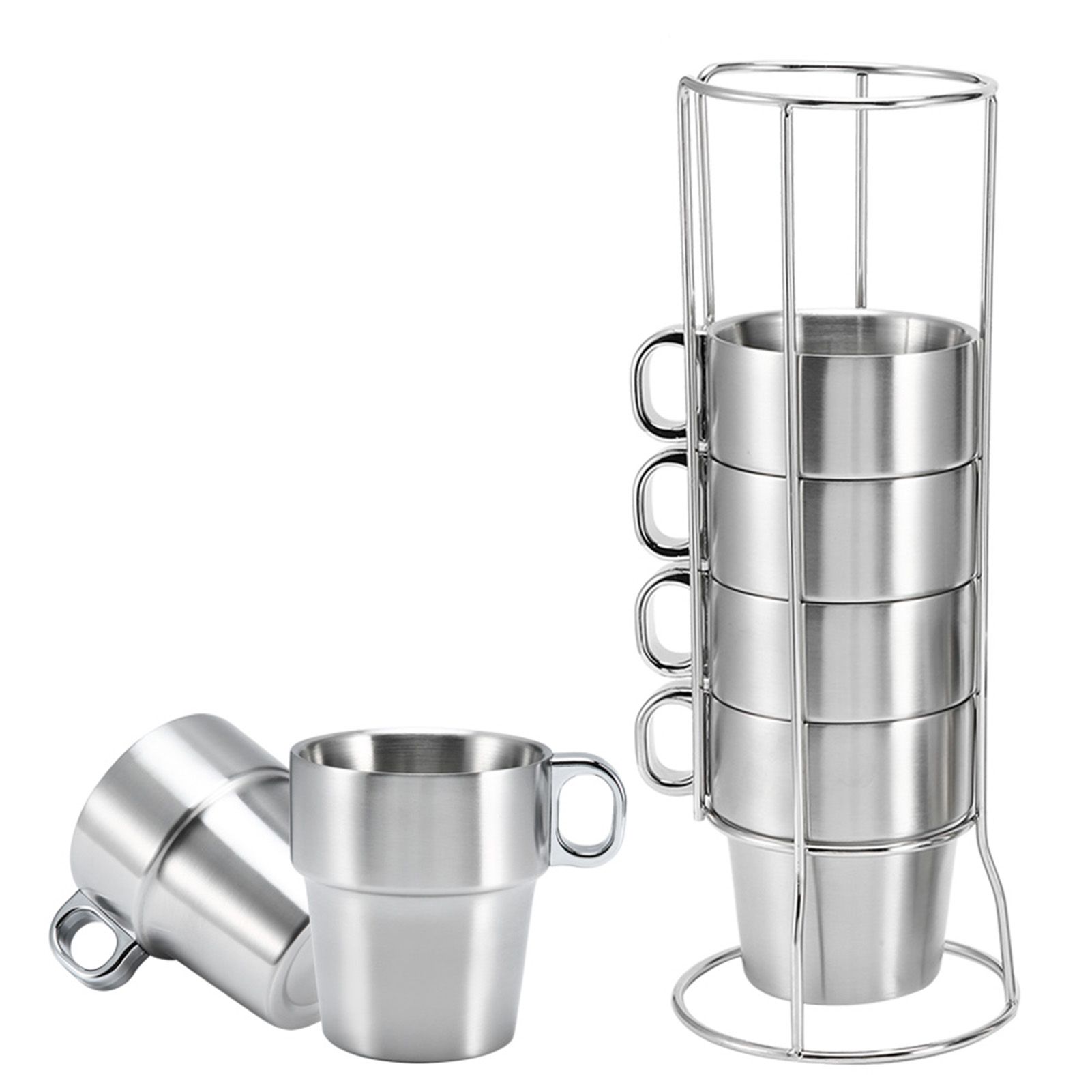 Stainless Steel Water Coffee Cup Set Heat Insulated Anti-Scald with Cup Holder view 7