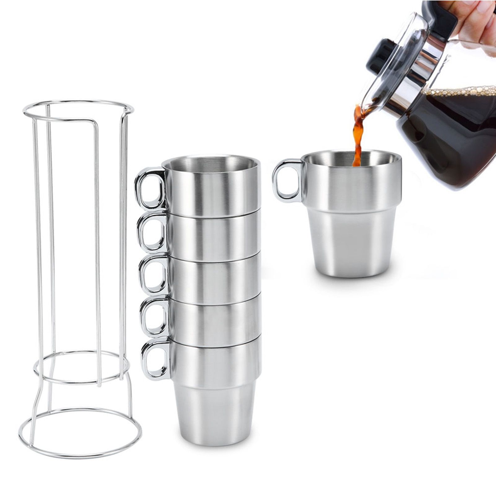Stainless Steel Water Coffee Cup Set Heat Insulated Anti-Scald with Cup Holder view 9