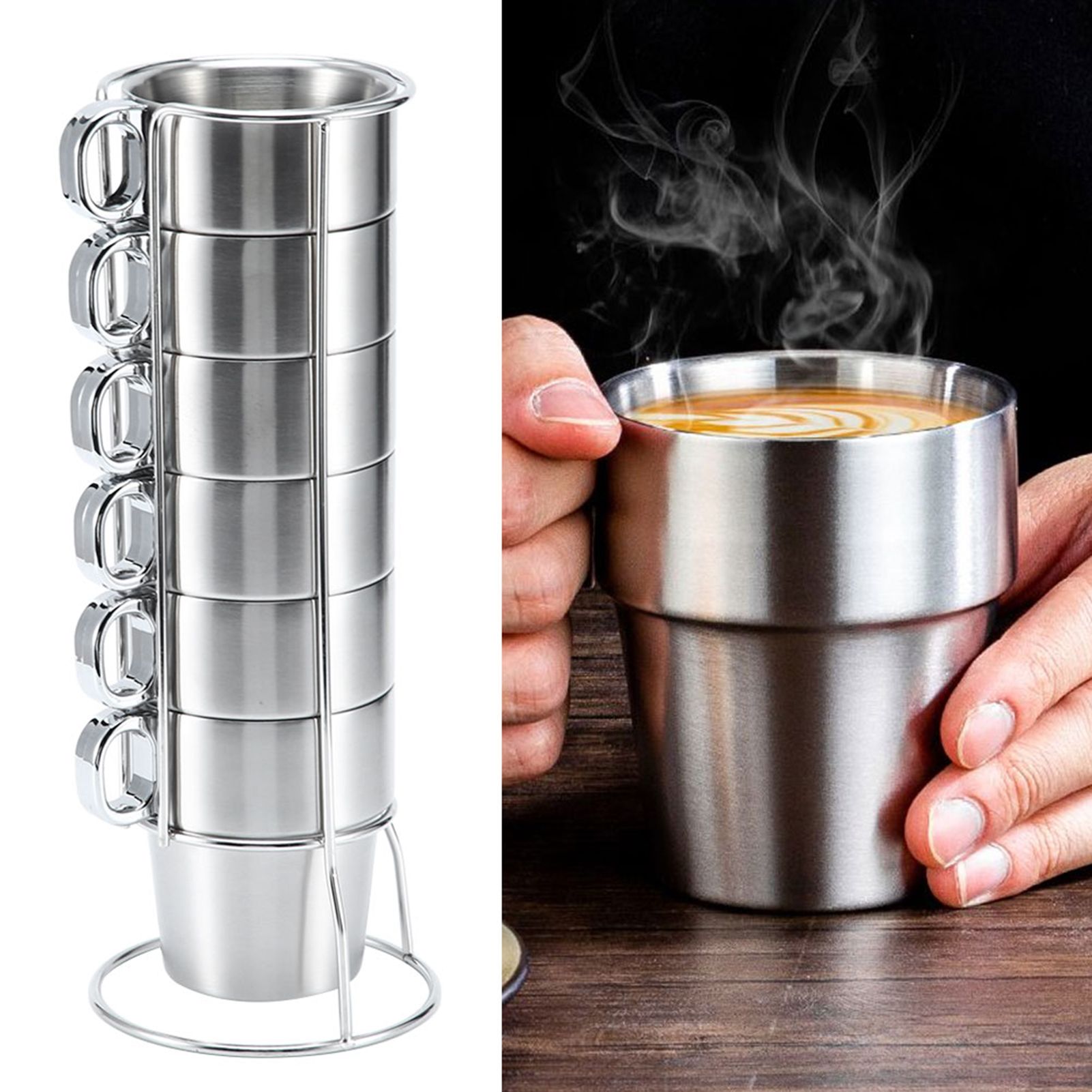 Stainless Steel Water Coffee Cup Set Heat Insulated Anti-Scald with Cup Holder view 10