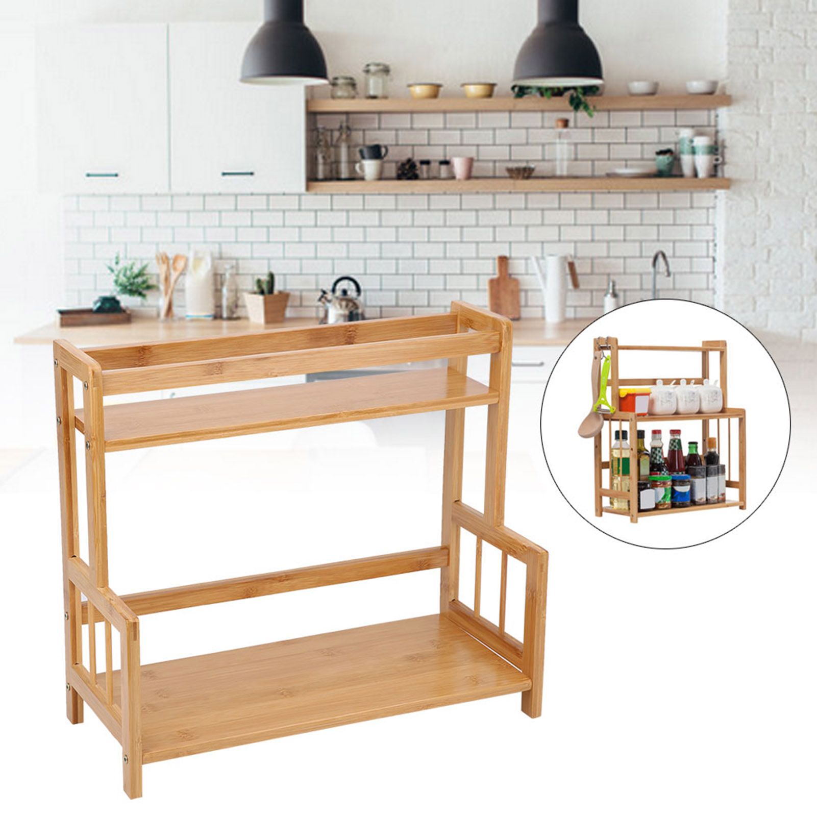 Multifunction Countertop 2-Layer Kitchen Spice Seasoning Rack Shelf Storage view 10