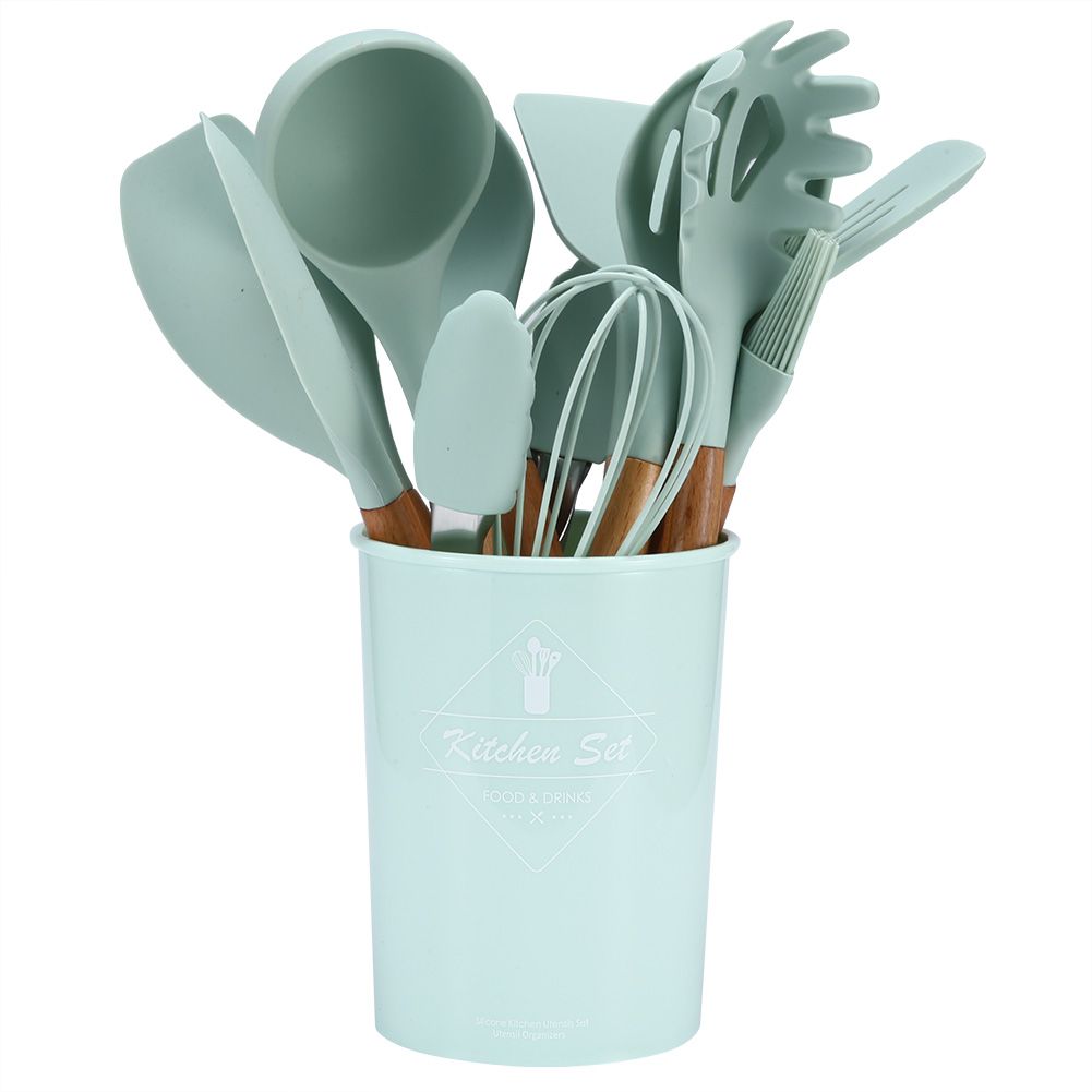 12Pcs Light Green Silicone Cooking Utensils NonStick Kitchenware Set with