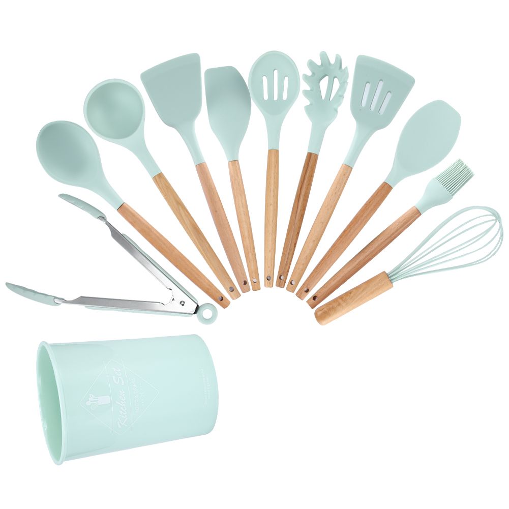 12Pcs Light Green Silicone Cooking Utensils NonStick Kitchenware Set with view 2