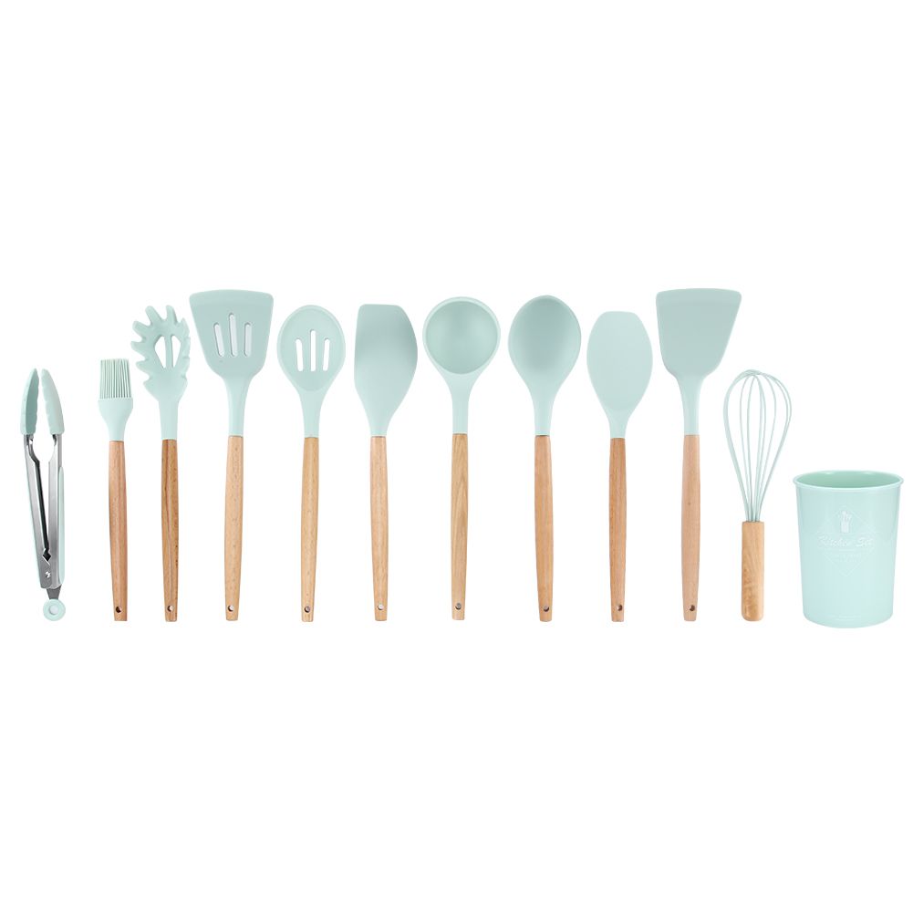 12Pcs Light Green Silicone Cooking Utensils NonStick Kitchenware Set with view 3