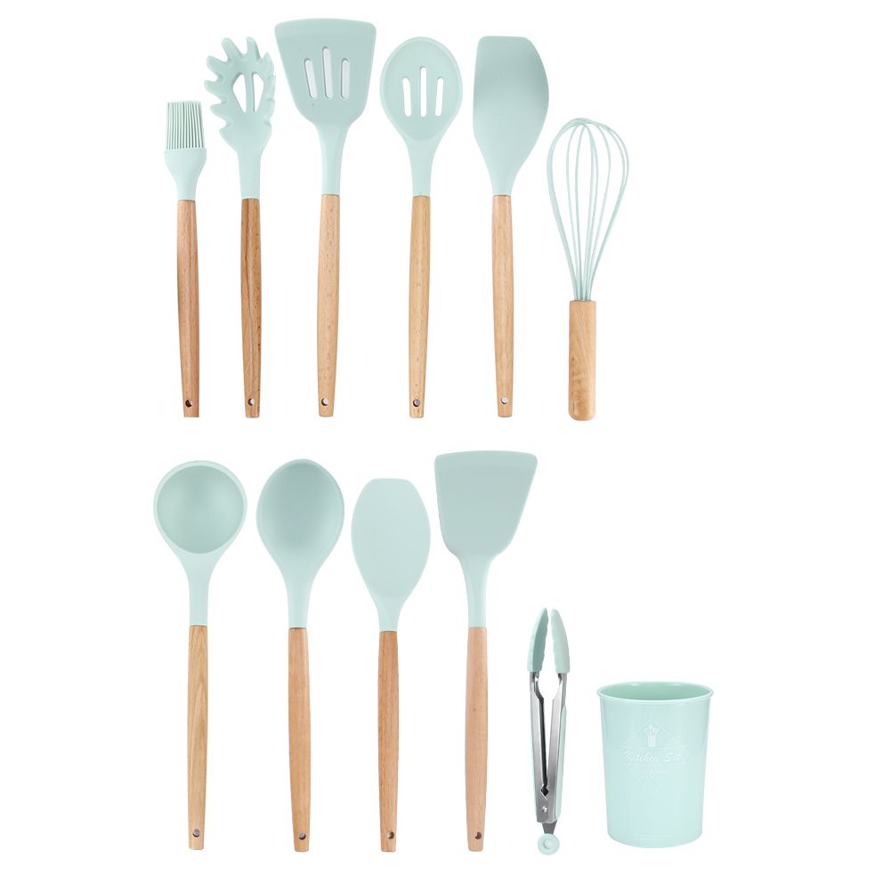 12Pcs Light Green Silicone Cooking Utensils NonStick Kitchenware Set with view 4