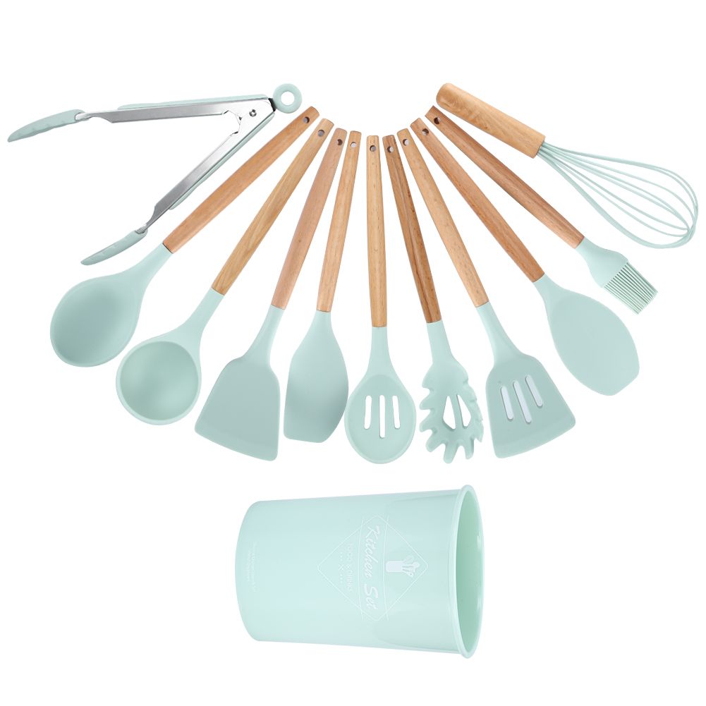 12Pcs Light Green Silicone Cooking Utensils NonStick Kitchenware Set with view 5