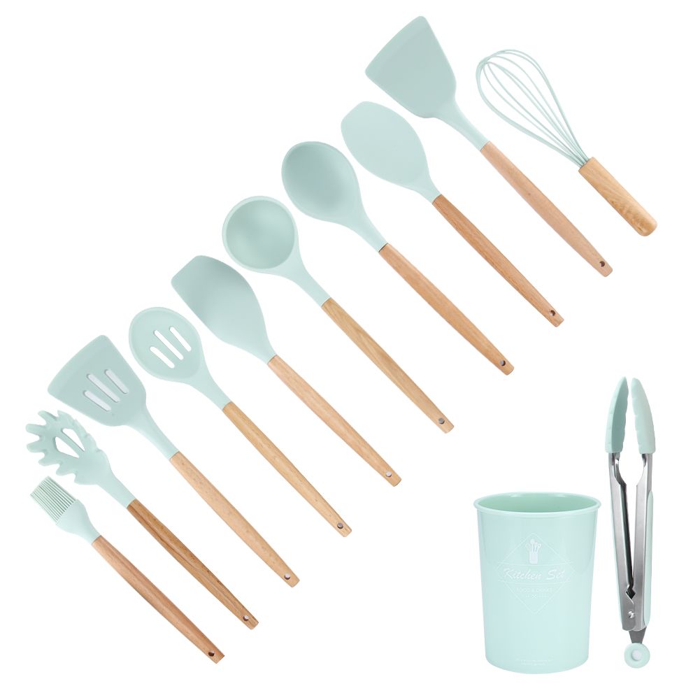 12Pcs Light Green Silicone Cooking Utensils NonStick Kitchenware Set with view 6