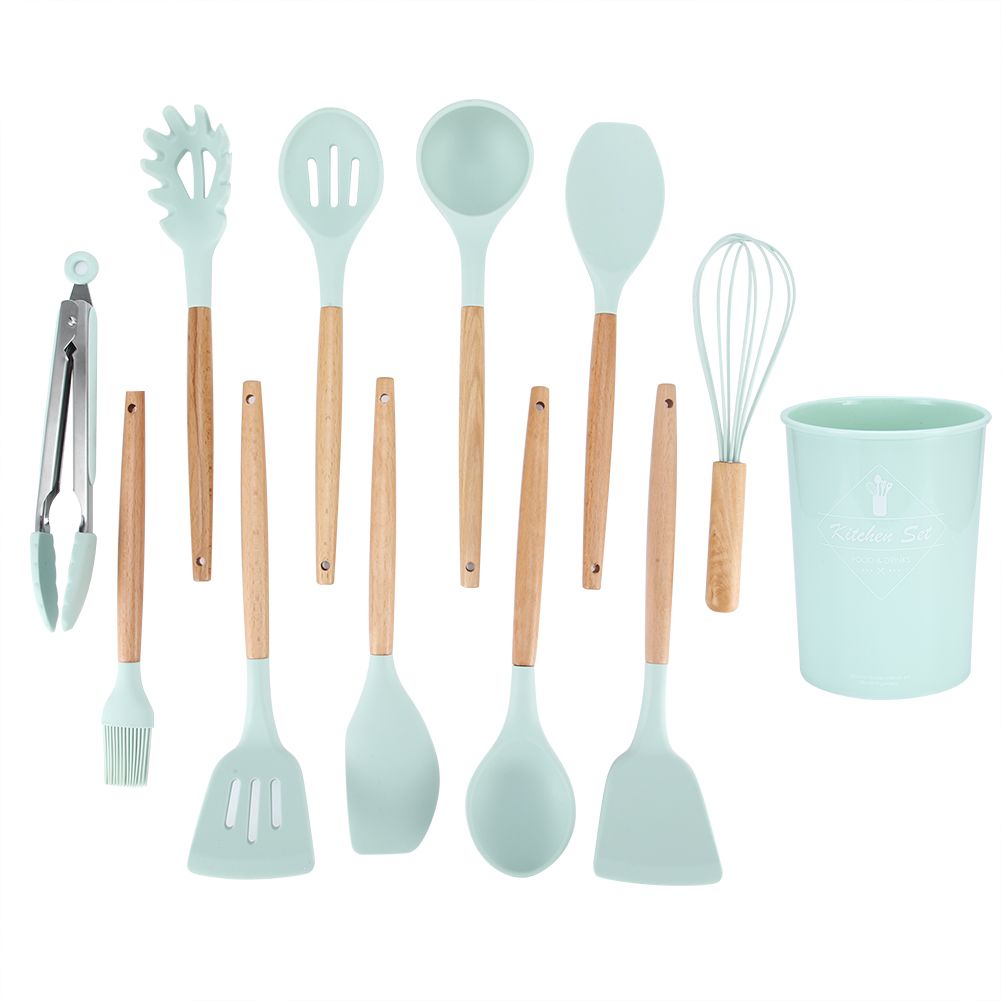 12Pcs Light Green Silicone Cooking Utensils NonStick Kitchenware Set with view 7