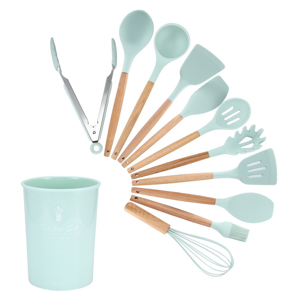 12Pcs Light Green Silicone Cooking Utensils NonStick Kitchenware Set with view 8