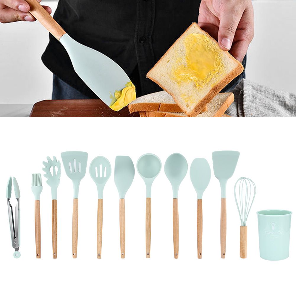 12Pcs Light Green Silicone Cooking Utensils NonStick Kitchenware Set with view 9