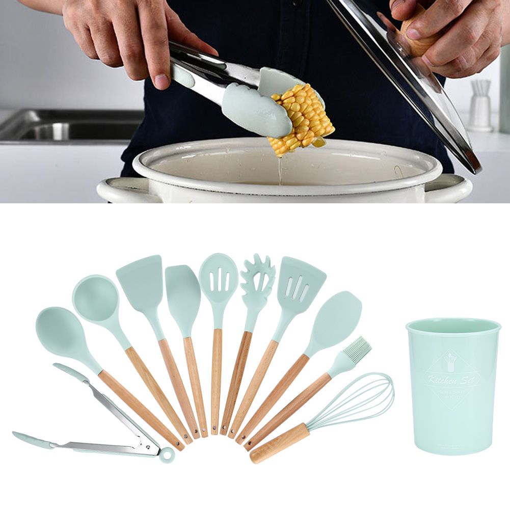 12Pcs Light Green Silicone Cooking Utensils NonStick Kitchenware Set with view 10