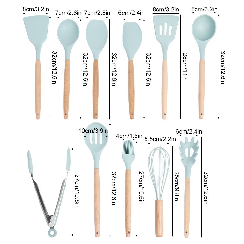12Pcs Light Green Silicone Cooking Utensils NonStick Kitchenware Set with view 11