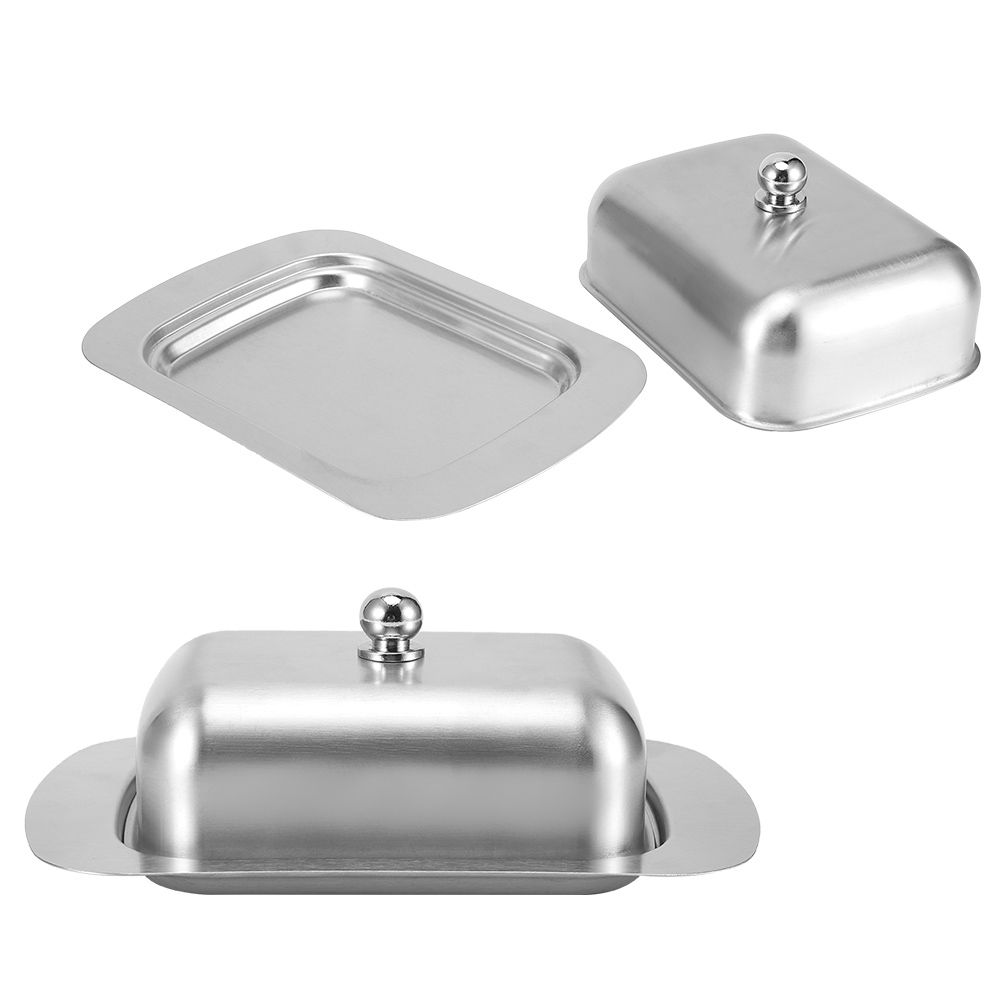 Butter Dish Stainless Steel Dessert Bowl Cheese Bread Box W/ Handle Cover view 7