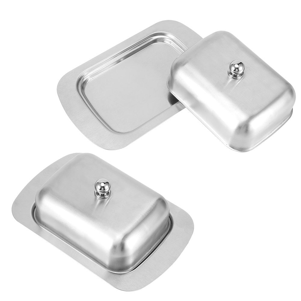 Butter Dish Stainless Steel Dessert Bowl Cheese Bread Box W/ Handle Cover view 8