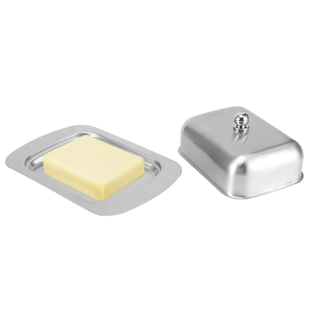 Butter Dish Stainless Steel Dessert Bowl Cheese Bread Box W/ Handle Cover view 9
