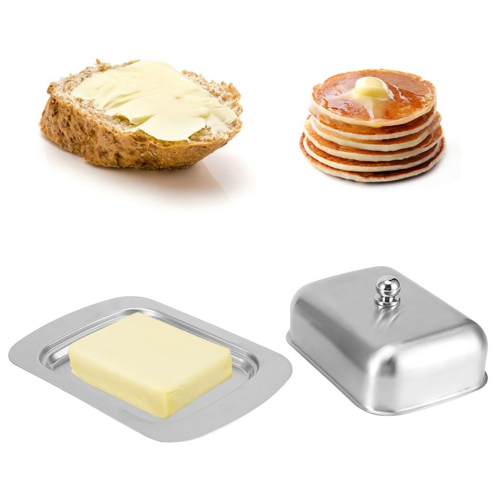 Butter Dish Stainless Steel Dessert Bowl Cheese Bread Box W/ Handle Cover view 10
