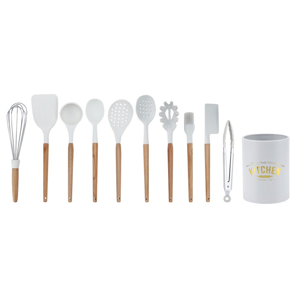 11Pcs White Silicone Kitchenware Kit NonStick Kitchen Utensils with Storage Box