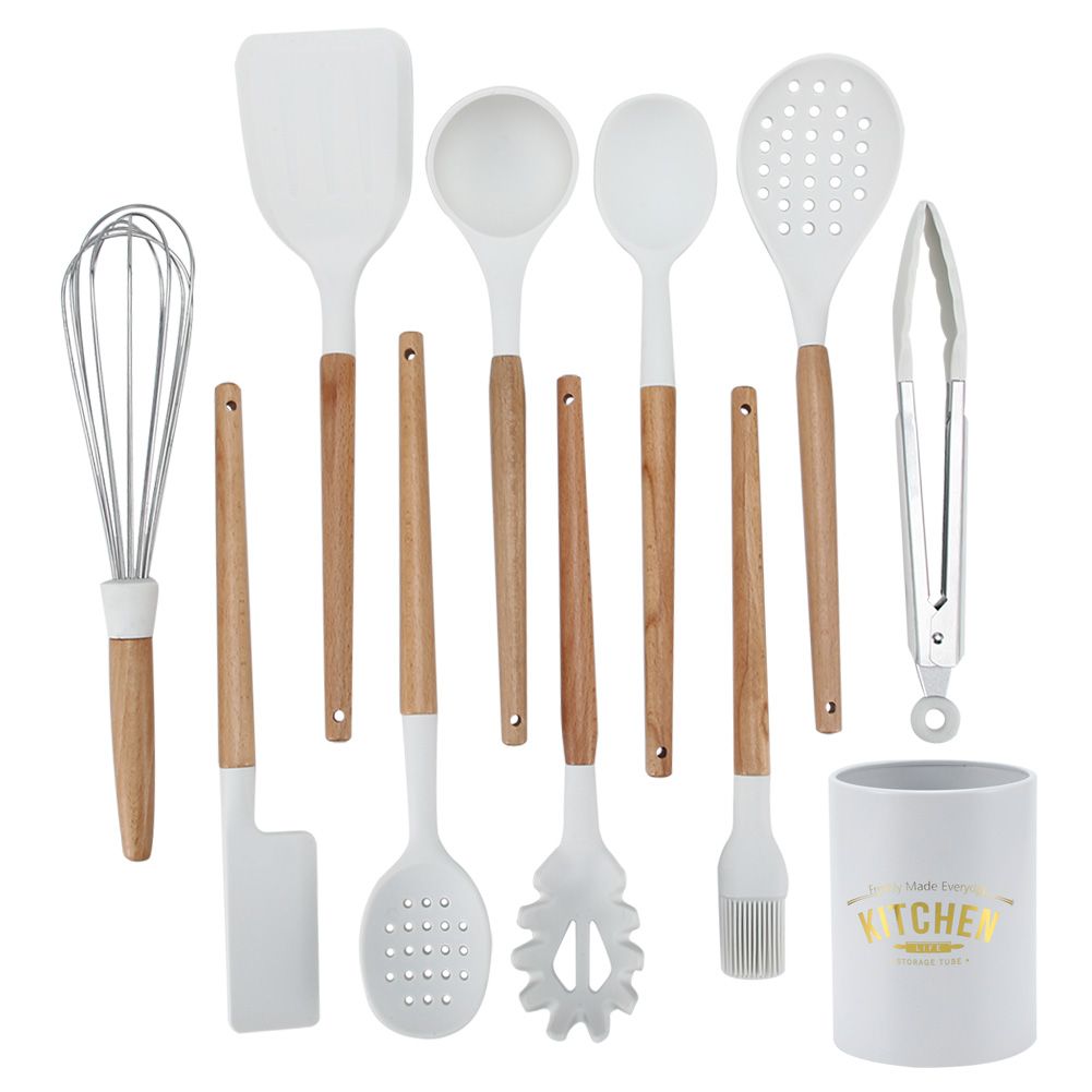 11Pcs White Silicone Kitchenware Kit NonStick Kitchen Utensils with Storage Box view 2