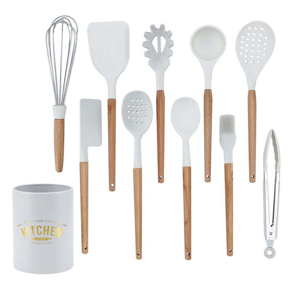 11Pcs White Silicone Kitchenware Kit NonStick Kitchen Utensils with Storage Box view 3