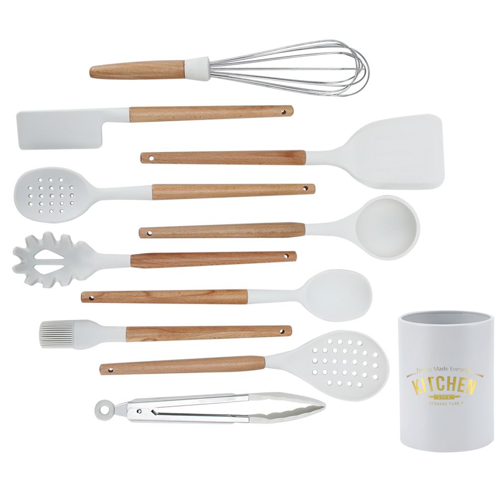 11Pcs White Silicone Kitchenware Kit NonStick Kitchen Utensils with Storage Box view 4