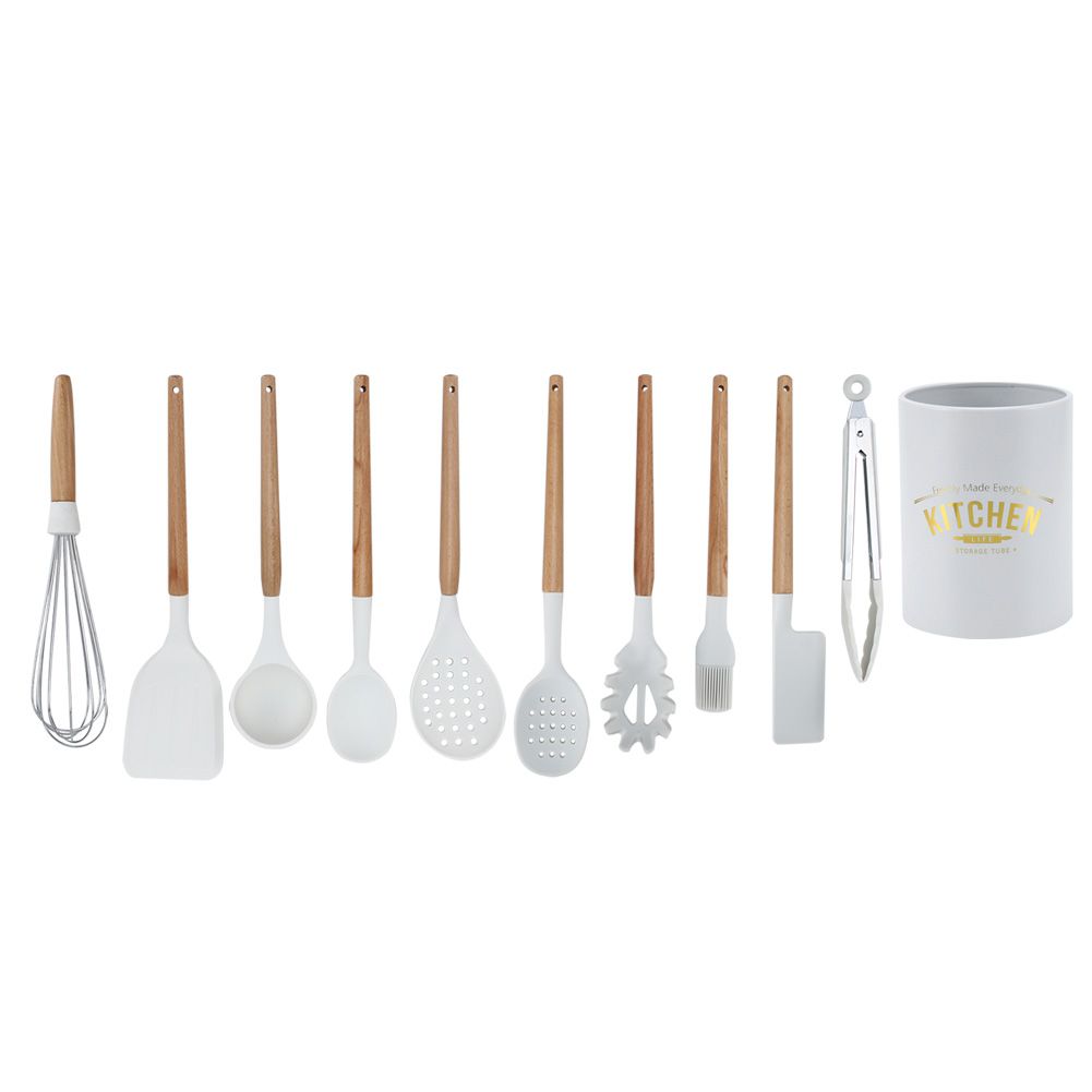 11Pcs White Silicone Kitchenware Kit NonStick Kitchen Utensils with Storage Box view 6