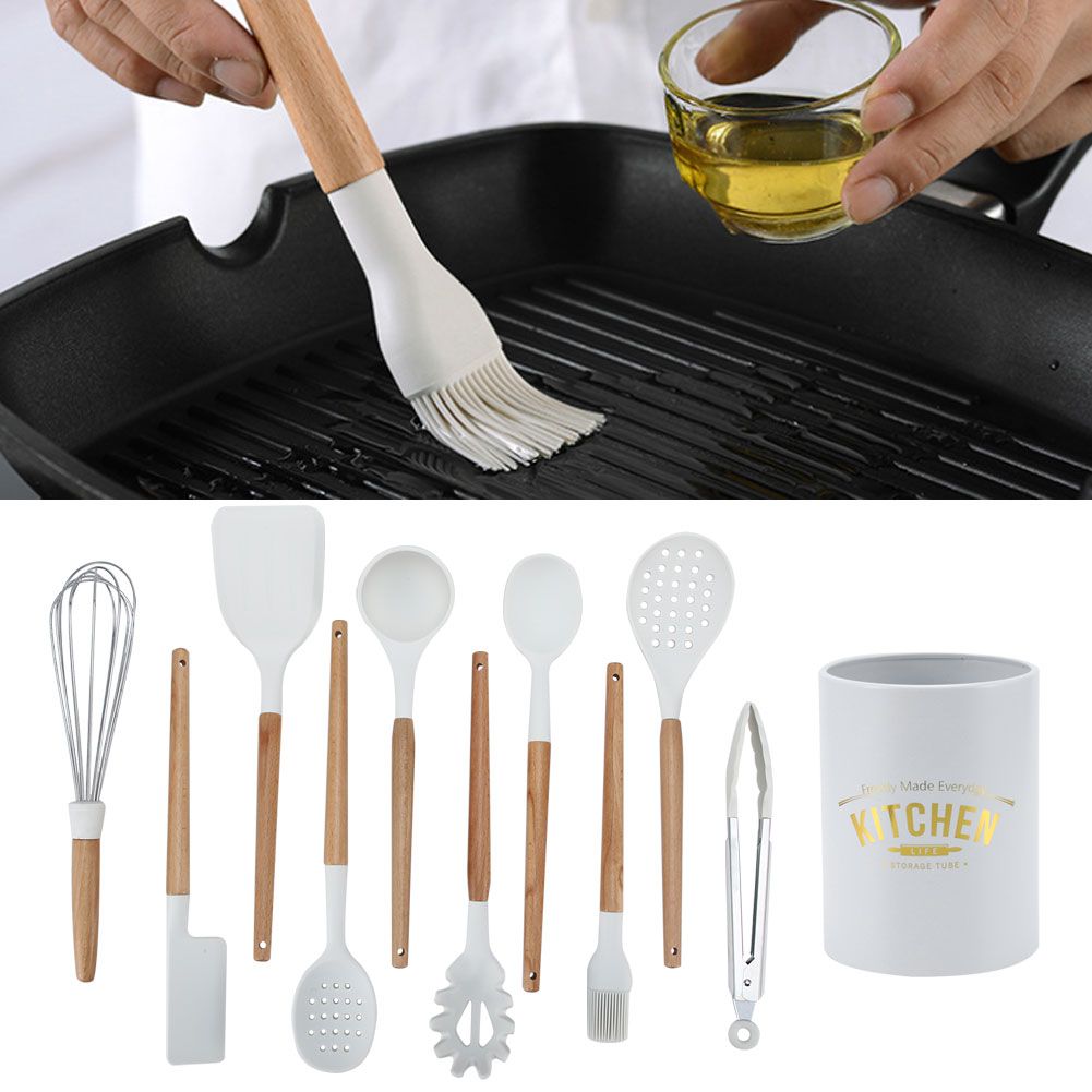 11Pcs White Silicone Kitchenware Kit NonStick Kitchen Utensils with Storage Box view 9