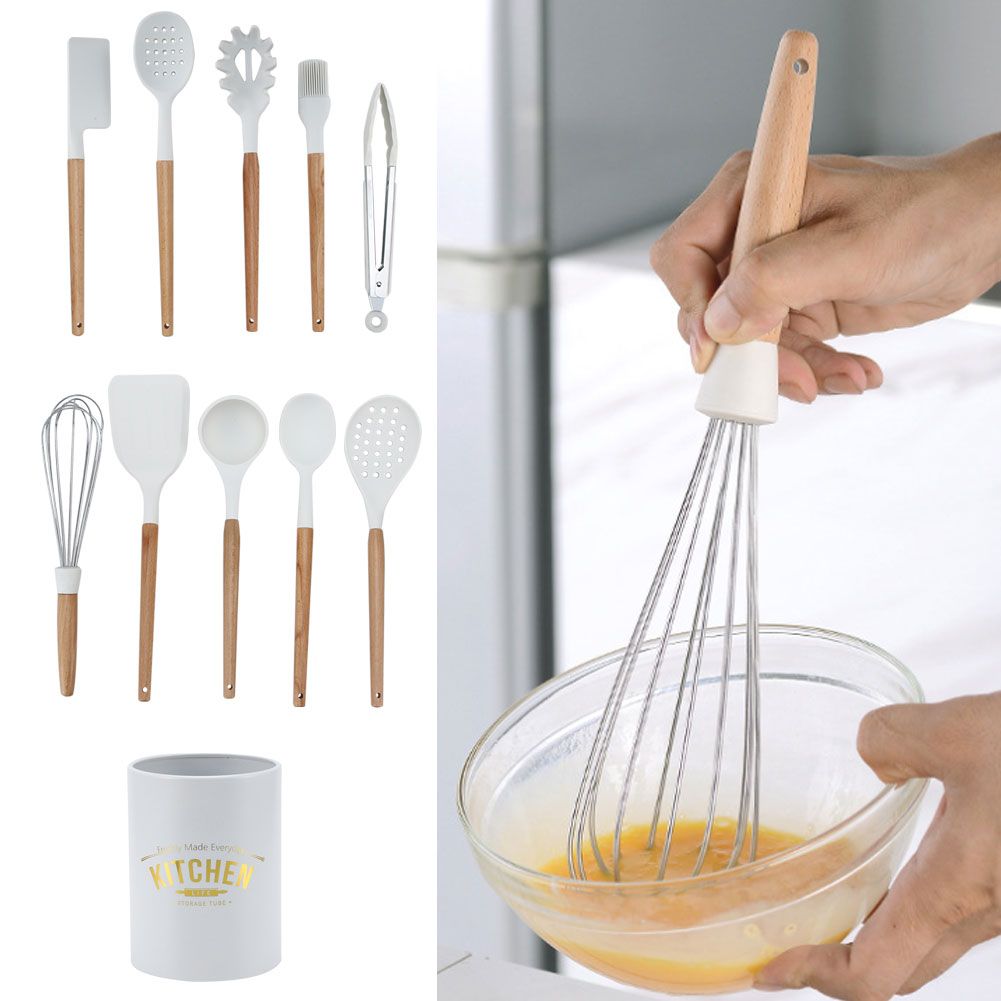 11Pcs White Silicone Kitchenware Kit NonStick Kitchen Utensils with Storage Box view 10