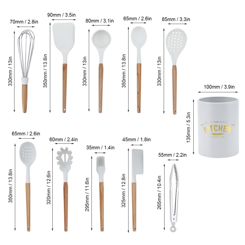 11Pcs White Silicone Kitchenware Kit NonStick Kitchen Utensils with Storage Box view 12