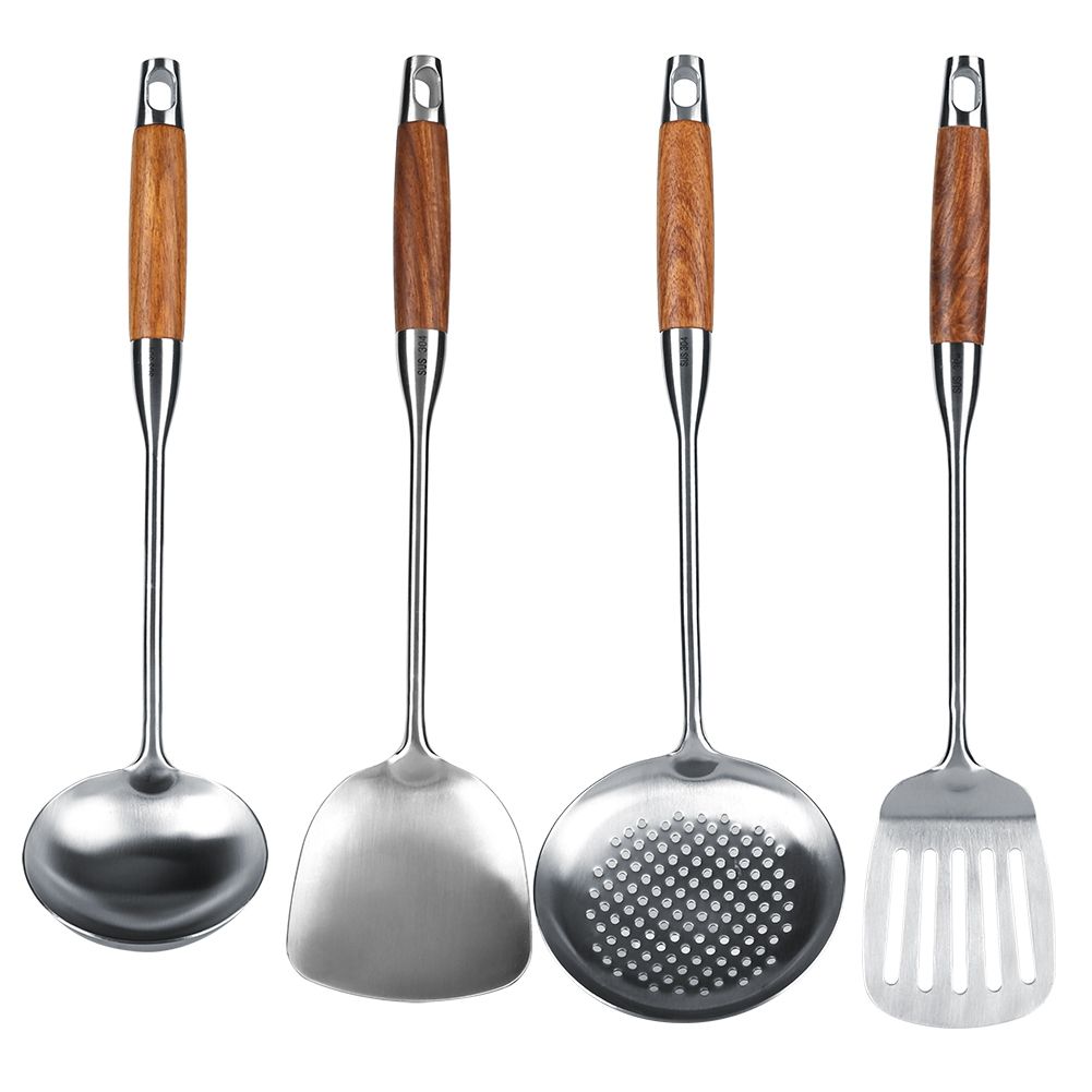 4Pcs/Set 304 Stainless Steel Rosewood Cooking Utensils Cookware Set Kitchen Tool view 2