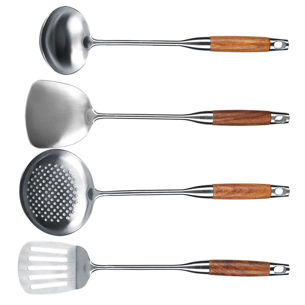 4Pcs/Set 304 Stainless Steel Rosewood Cooking Utensils Cookware Set Kitchen Tool view 8