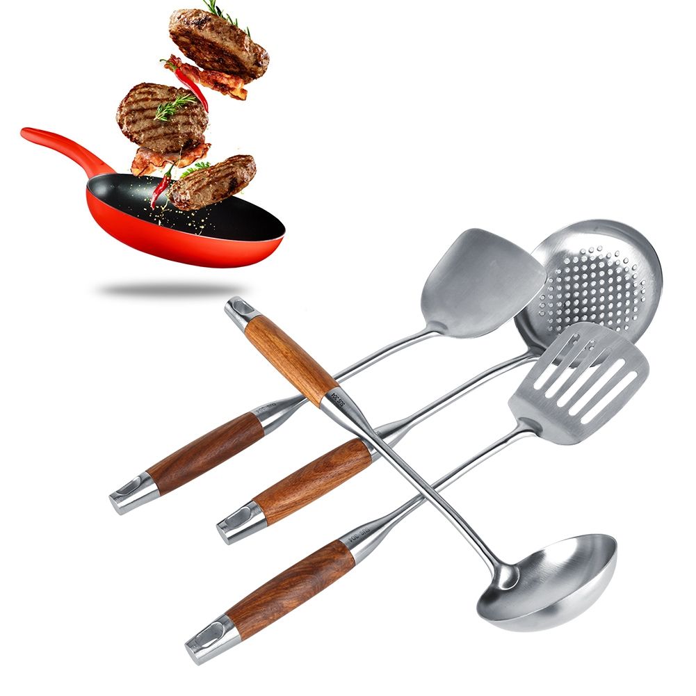 4Pcs/Set 304 Stainless Steel Rosewood Cooking Utensils Cookware Set Kitchen Tool view 9