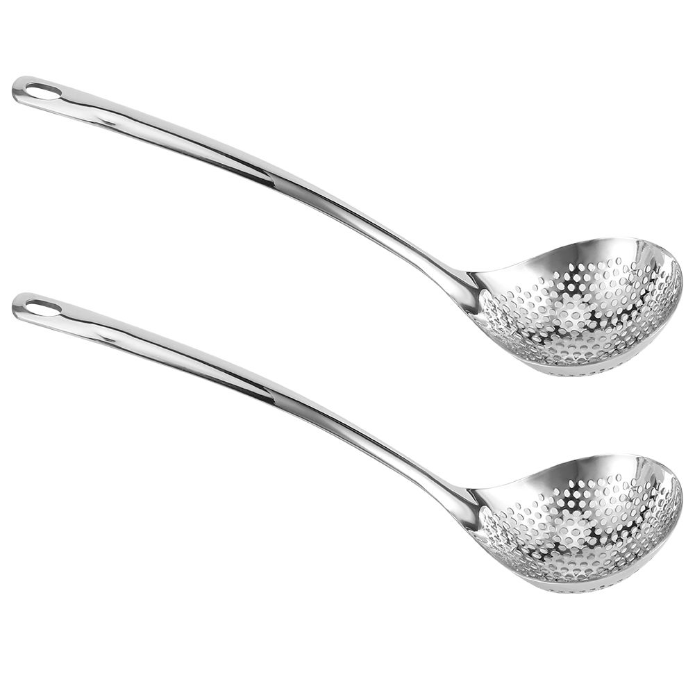 2PCS Stainless Steel Long Handle Hot Pot Colander Strainer Spoon Tablespoons view 2