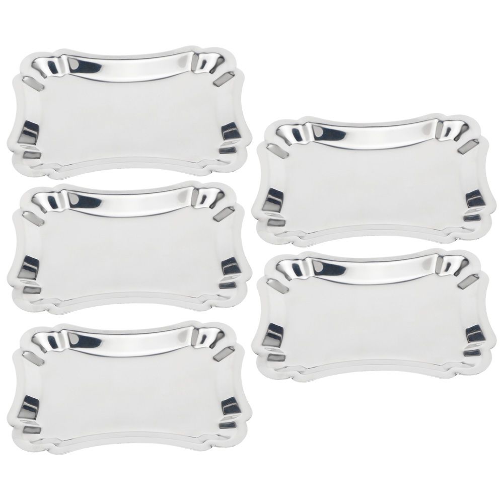 5Pcs Stainless Steel Rectangular Table Snack Dessert Service Plate Towel view 2