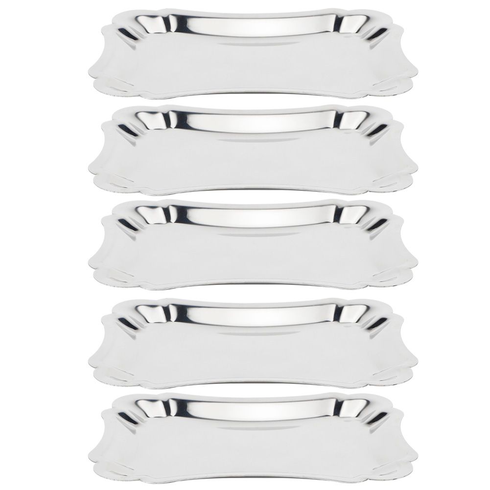 5Pcs Stainless Steel Rectangular Table Snack Dessert Service Plate Towel view 4