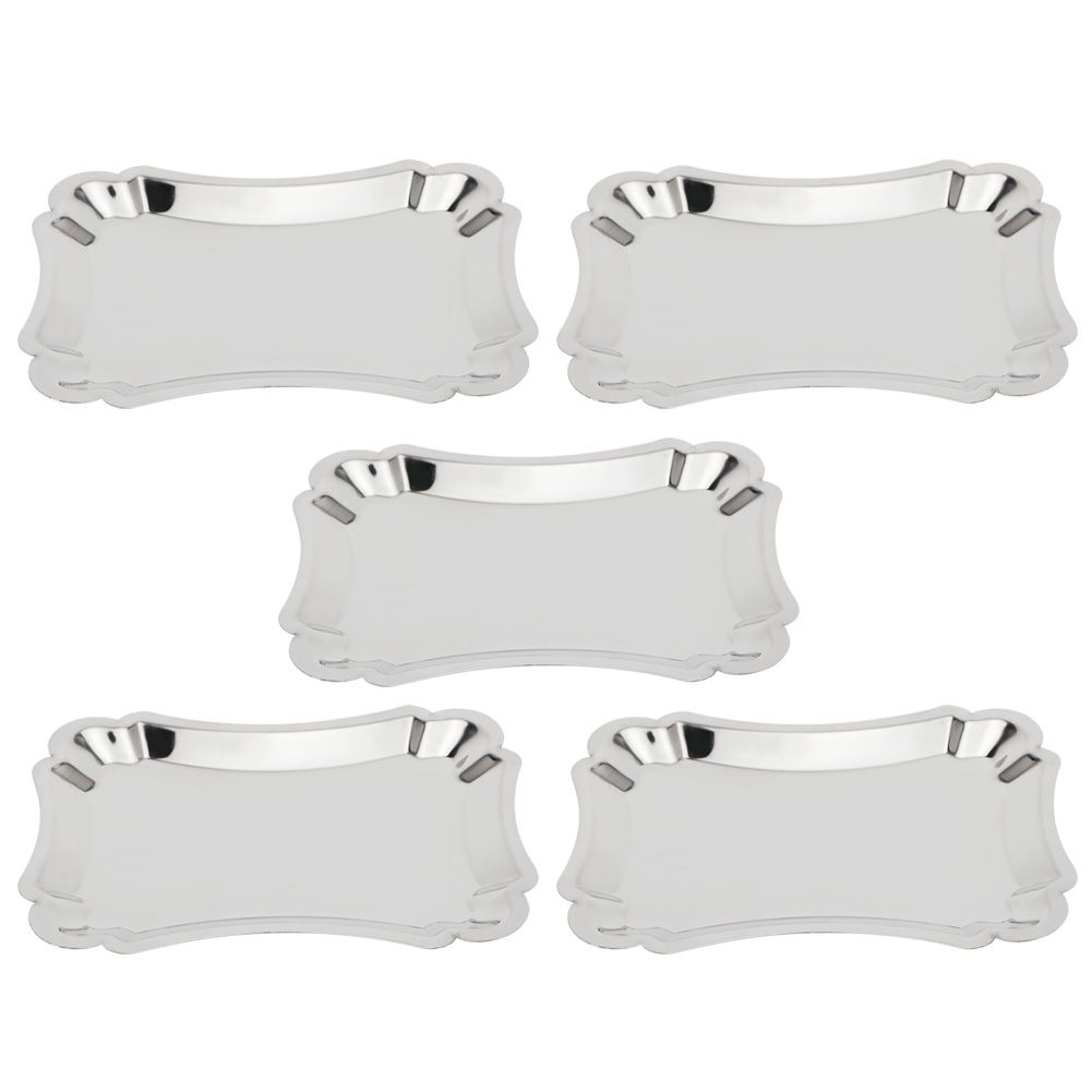 5Pcs Stainless Steel Rectangular Table Snack Dessert Service Plate Towel view 5