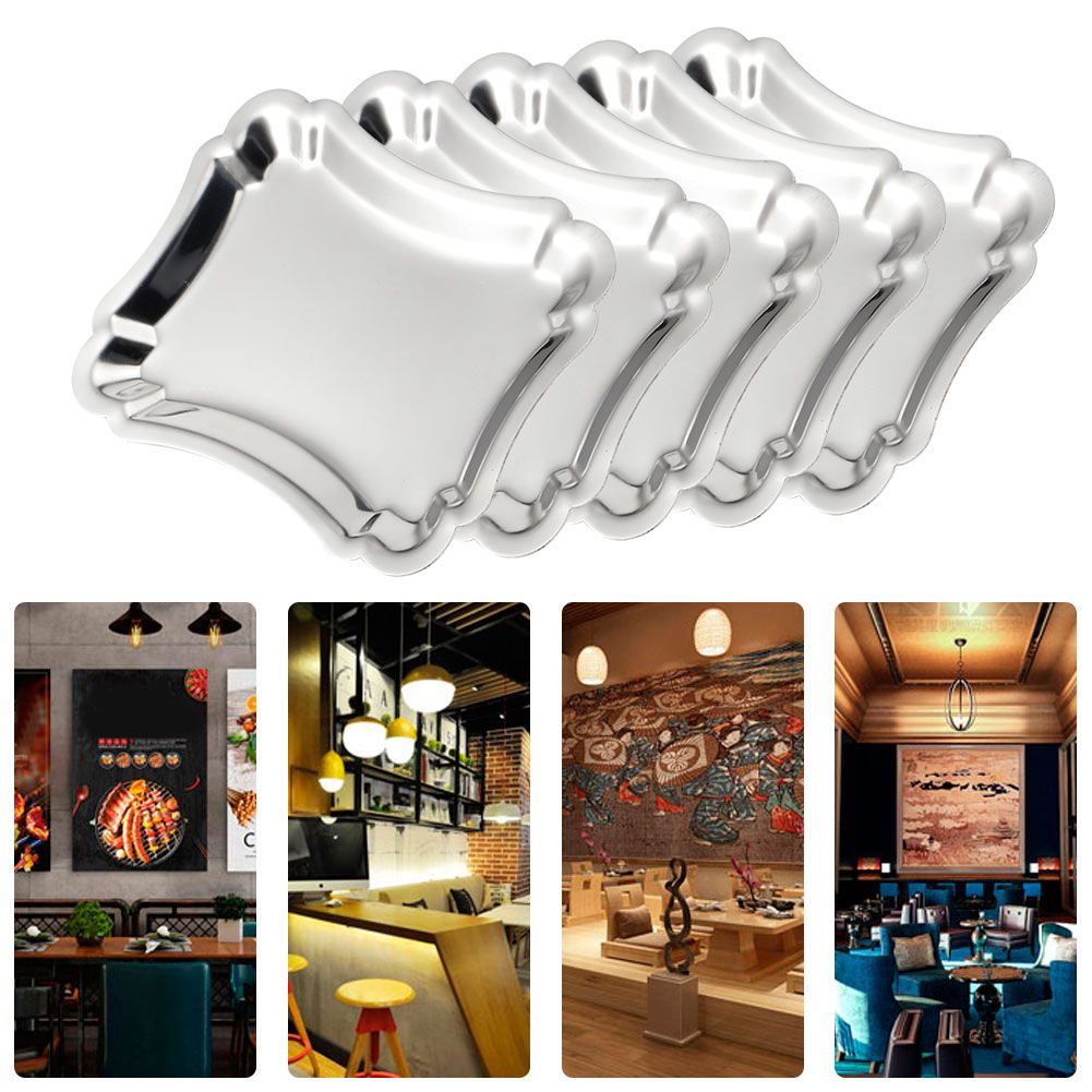 5Pcs Stainless Steel Rectangular Table Snack Dessert Service Plate Towel view 9