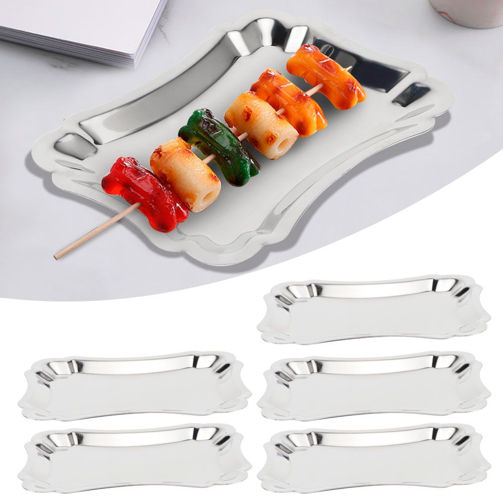 5Pcs Stainless Steel Rectangular Table Snack Dessert Service Plate Towel view 10