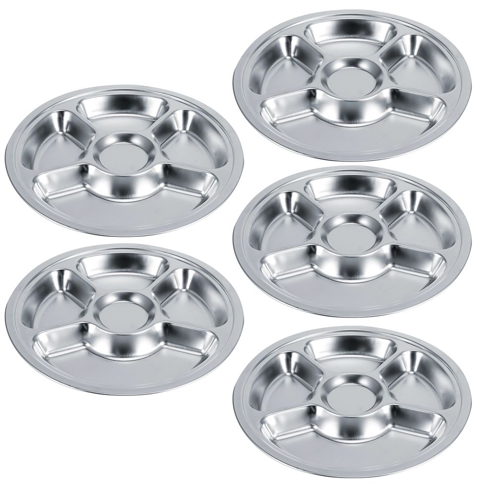 5Pcs Thicken 304 Stainless Steel Round Divided Service Plate Dinner Tray view 2