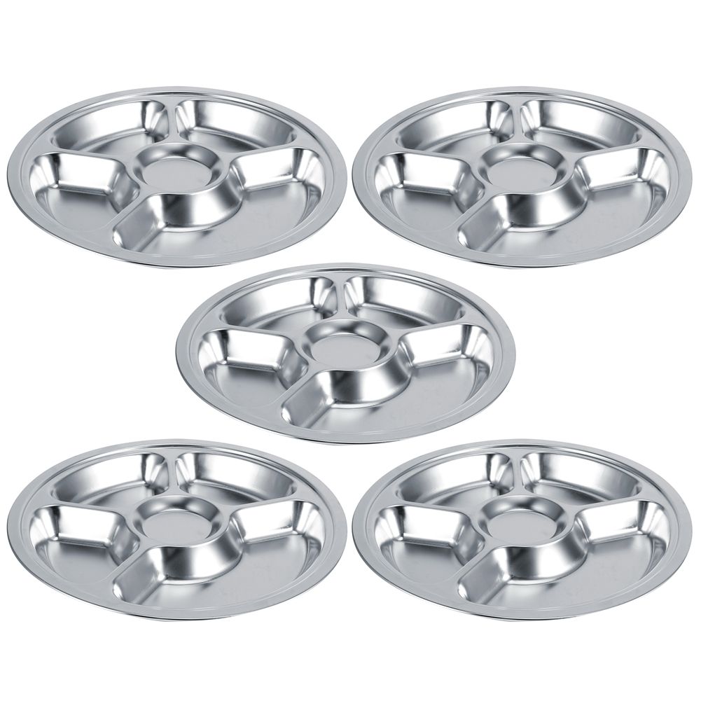 5Pcs Thicken 304 Stainless Steel Round Divided Service Plate Dinner Tray view 3