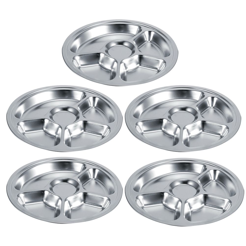 5Pcs Thicken 304 Stainless Steel Round Divided Service Plate Dinner Tray view 4
