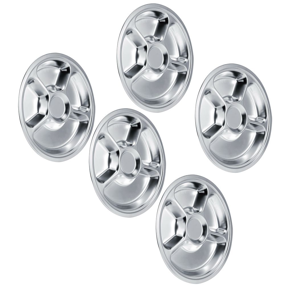 5Pcs Thicken 304 Stainless Steel Round Divided Service Plate Dinner Tray view 6