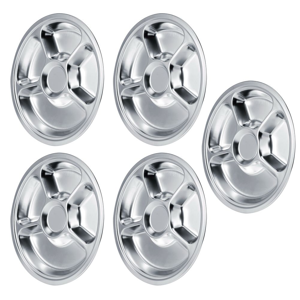5Pcs Thicken 304 Stainless Steel Round Divided Service Plate Dinner Tray view 8