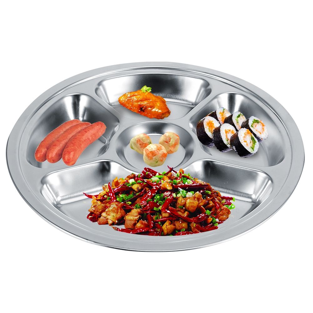 5Pcs Thicken 304 Stainless Steel Round Divided Service Plate Dinner Tray view 9