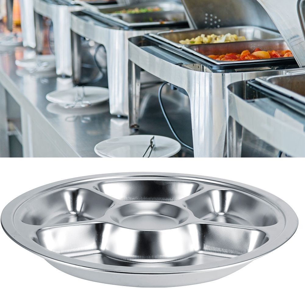 5Pcs Thicken 304 Stainless Steel Round Divided Service Plate Dinner Tray view 10