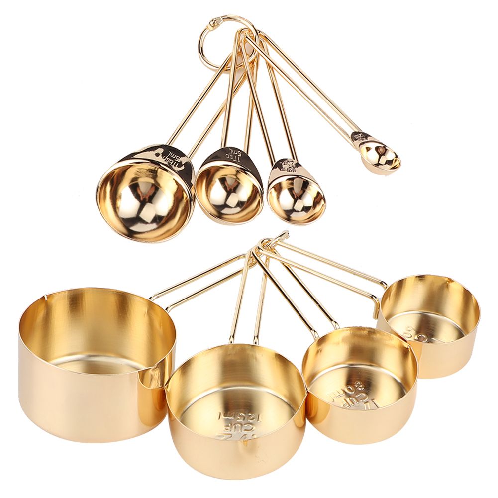 8Pcs Stainless Steel Measuring Cup Spoon Set with Scales Home Kitchen Baking