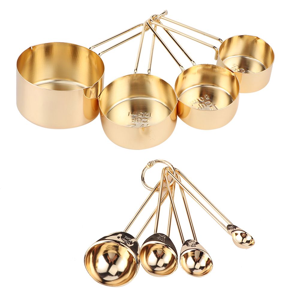 8Pcs Stainless Steel Measuring Cup Spoon Set with Scales Home Kitchen Baking view 2