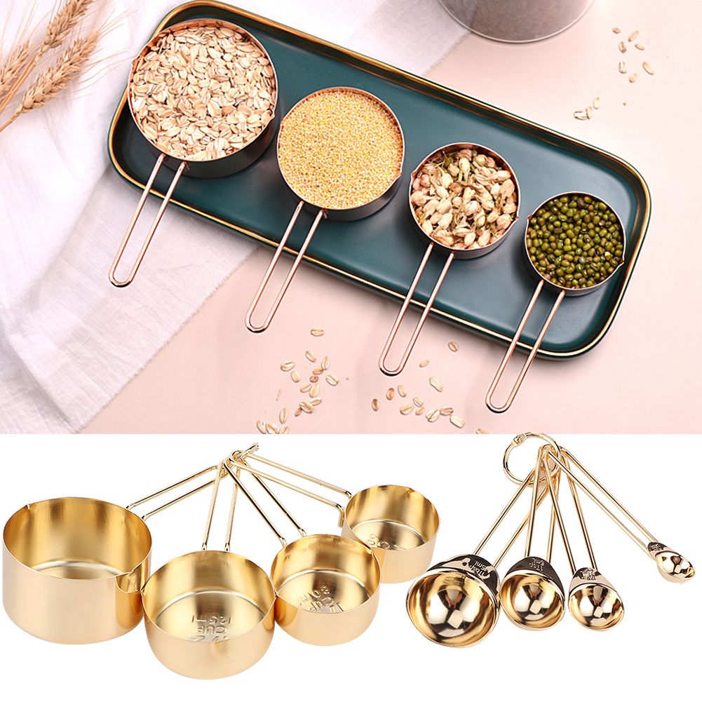 8Pcs Stainless Steel Measuring Cup Spoon Set with Scales Home Kitchen Baking view 10