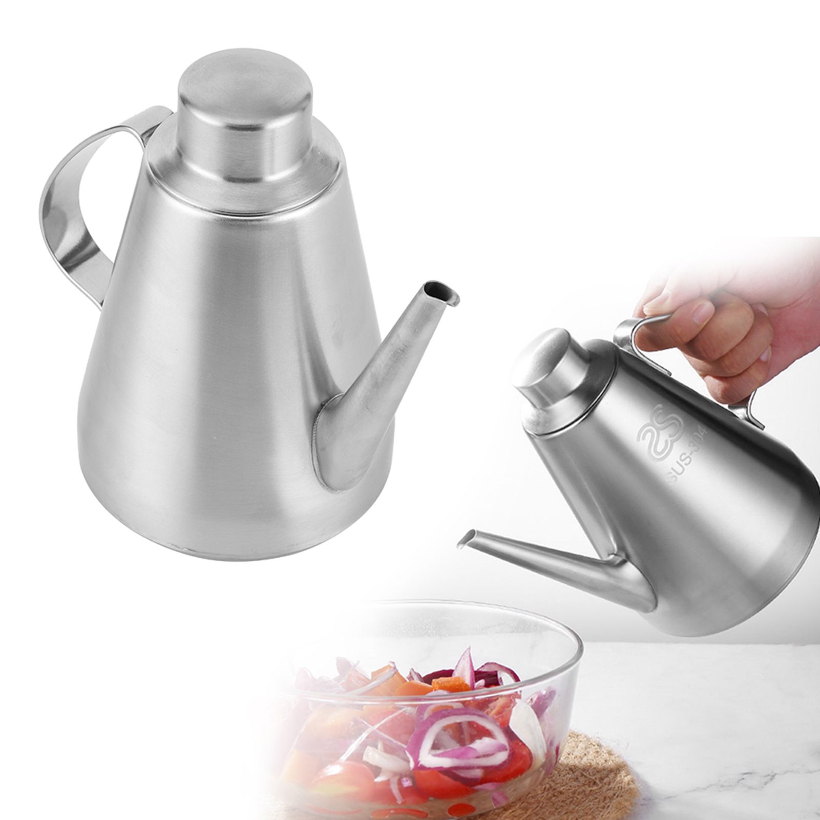 Stainless Steel Household Kitchen Handle Oil Pot Bottle Storage Container with view 9