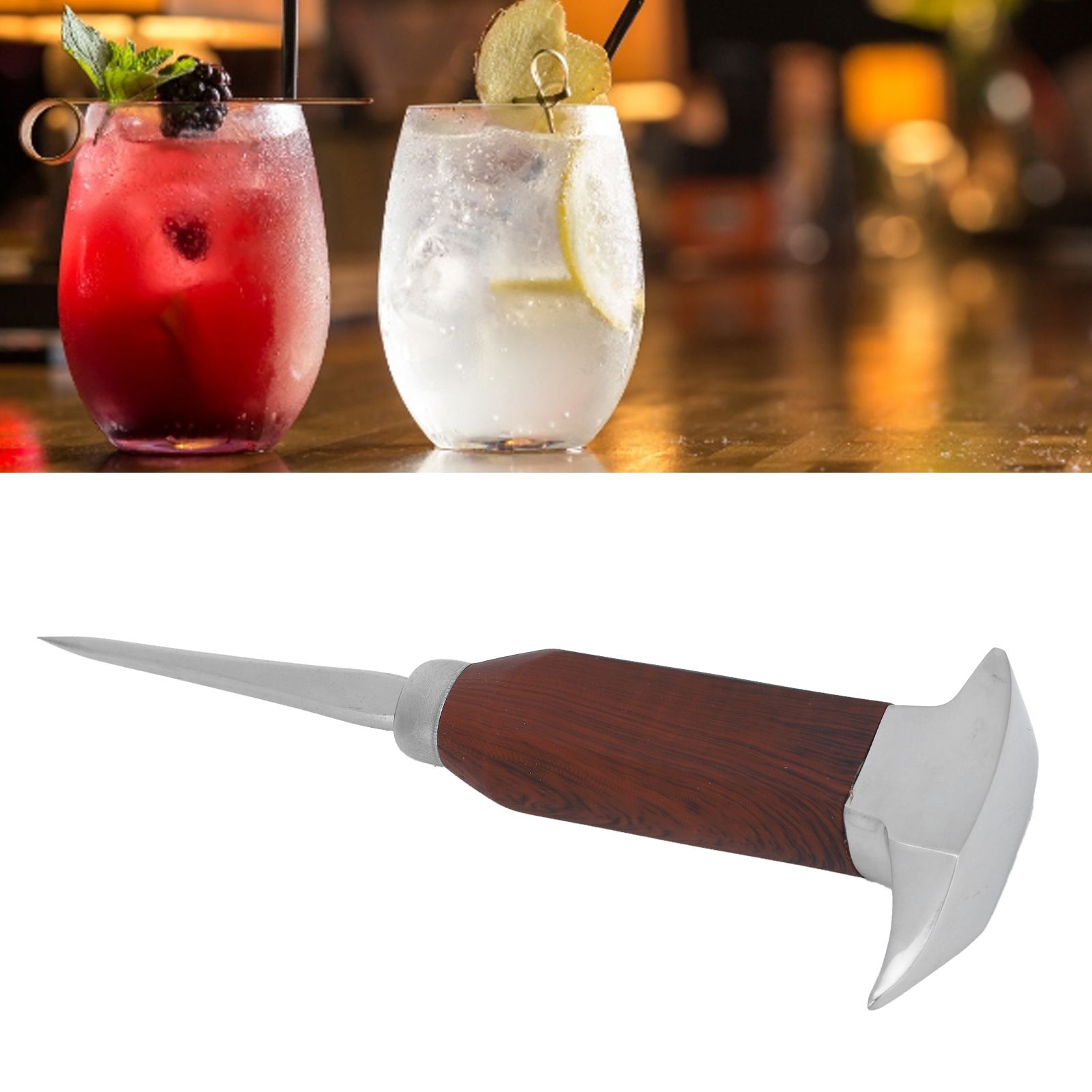 Ice Pick Stainless Steel Ice Pick with Wood Handle Bartender Tool for Bars view 9